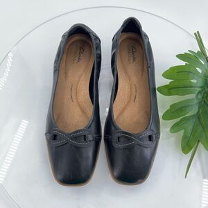 Clarks Womens Lyrical Rhyme Ballet Size 9.5 Blue Leather Slip On Flat Shoes